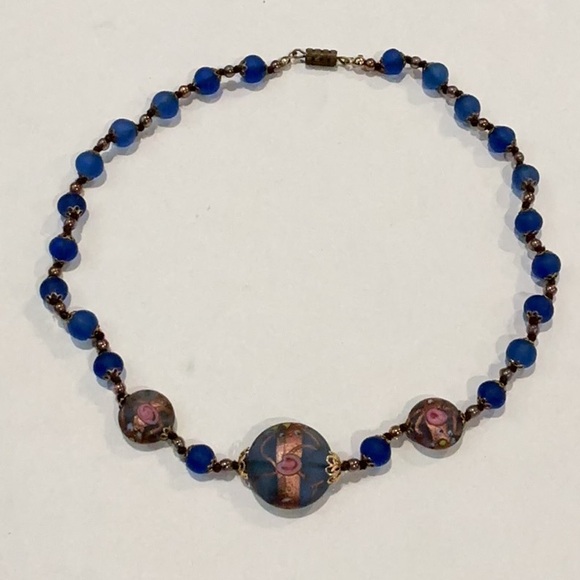 Vintage authentic Venetian Fiorato cornflower wedding cake Necklace hand painted - Picture 1 of 5